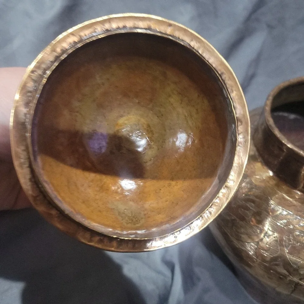 Vintage Copper Brass Urn Ginger Jar With Lid Engraved